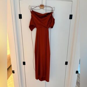 Burnt Orange Sleeveless Cowl Neck Midi Dress